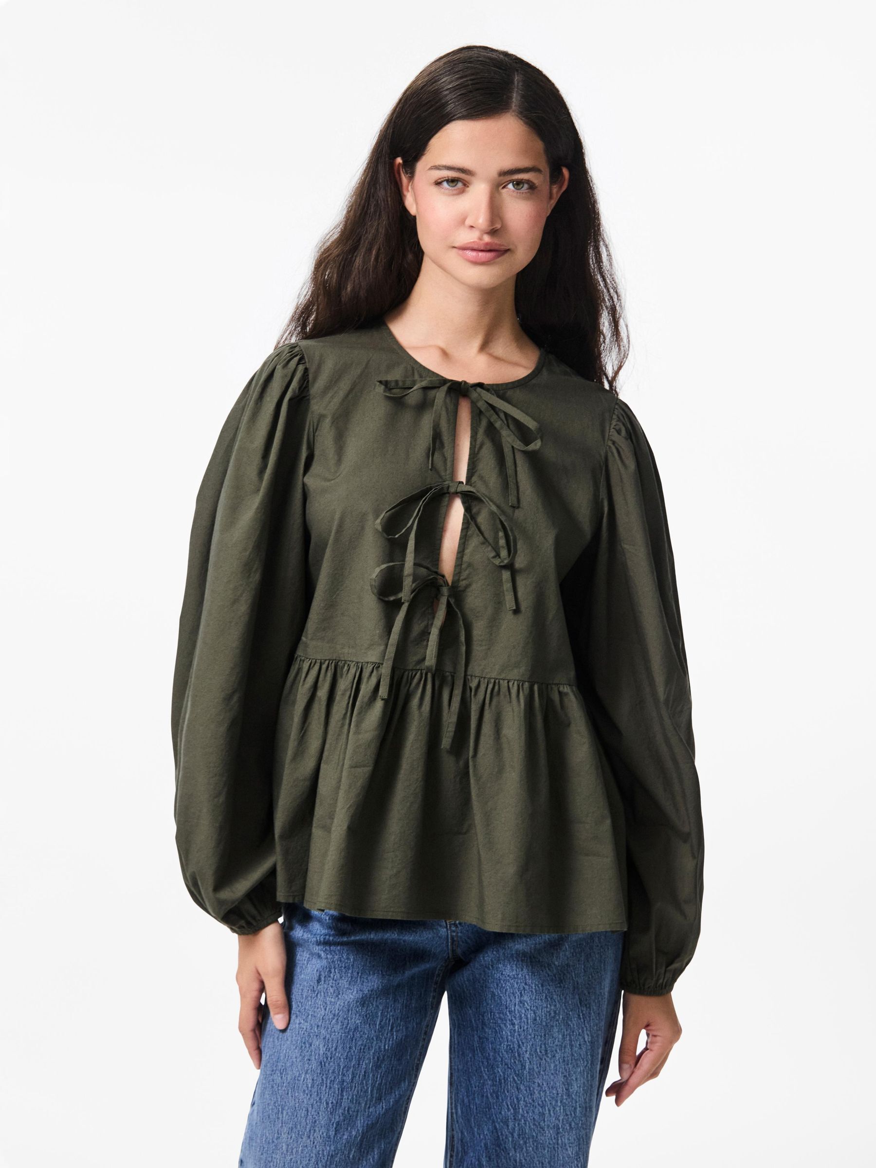 PCJOLLY TIE LONG SLEEVED BLOUSE