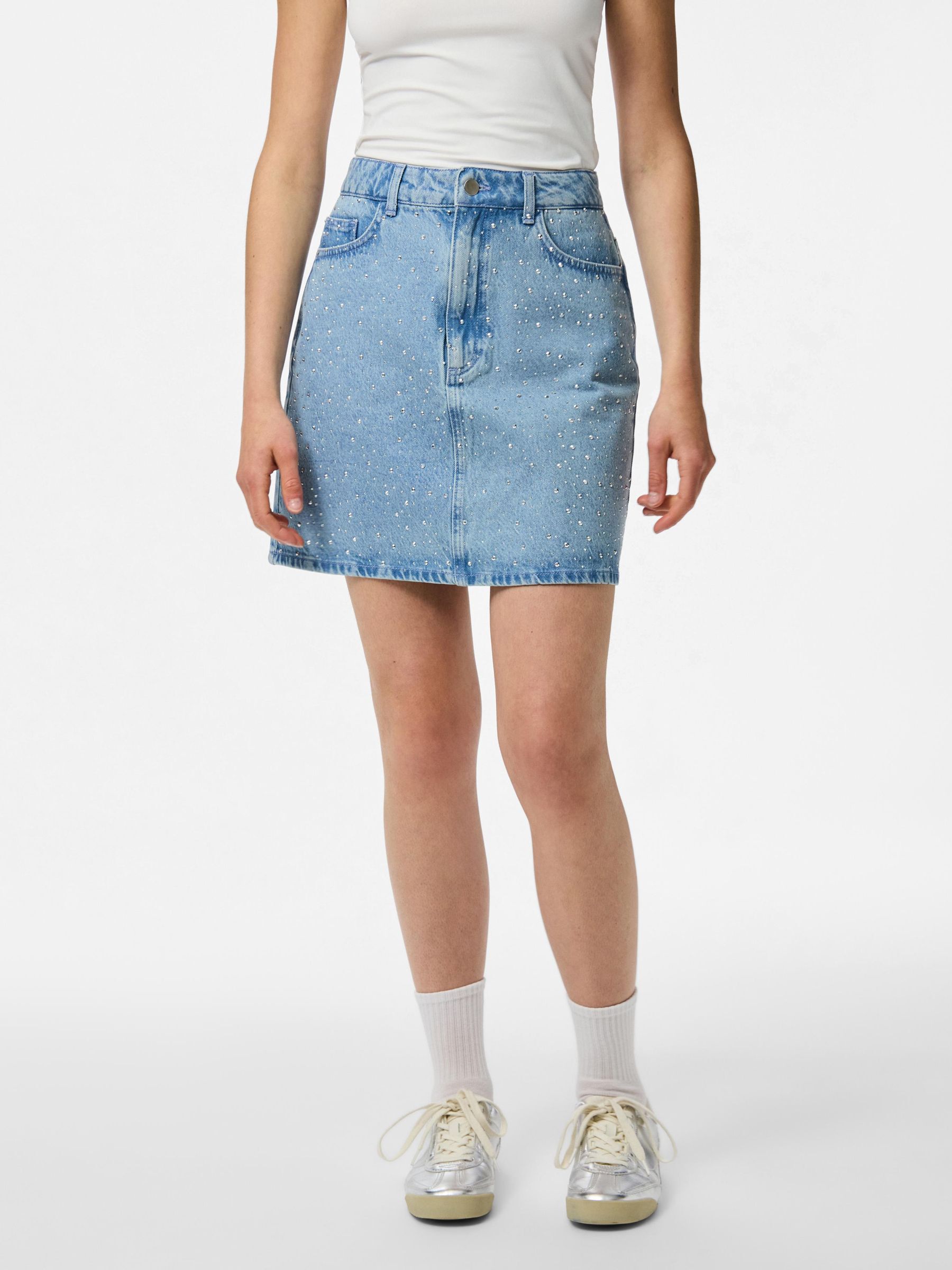 PCNOEL RHINESTONE MINI DENIM SKIRT